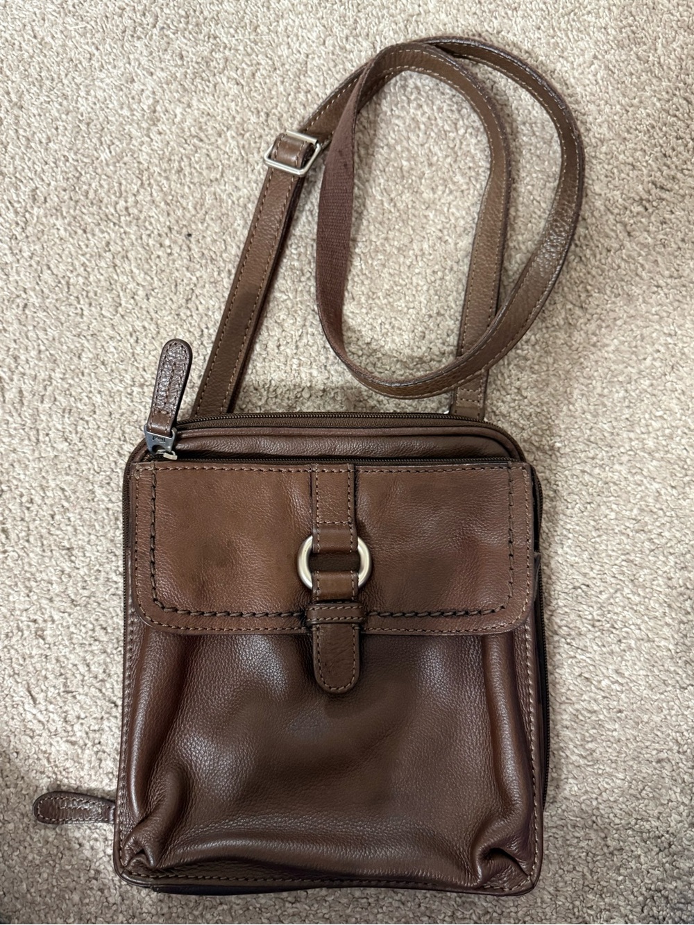 Vintage Fossil Crosstown Brown Leather Organizing Crossbody Bag